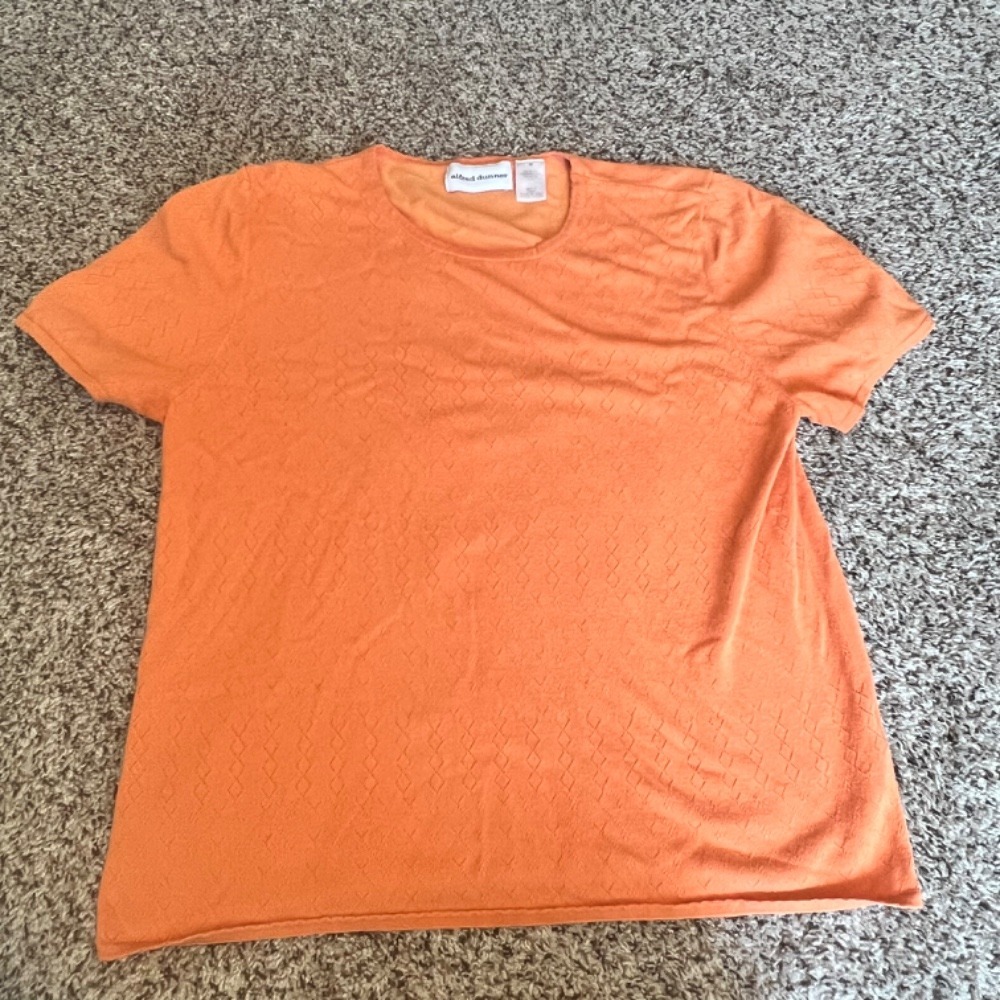 Alfred Dunner Diamond Knit Top Short Sleeve Casual Blouse‎ Orange Medium